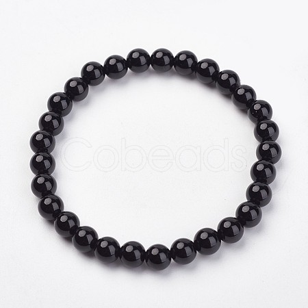 Natural Dyed & Heated Black Agate Stretch Bracelets G-N0264-02-1