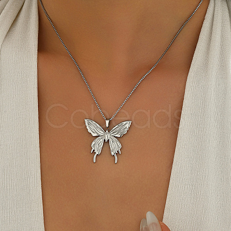 304 Stainless Steel Butterfly Pendant Necklaces for Women WG6482F-03-1