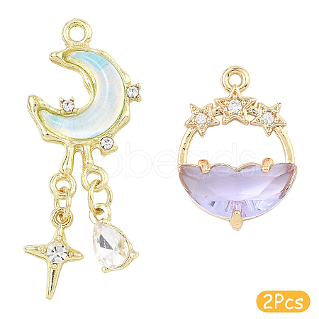 2Pcs 2 Styles Alloy Glass Pendants FIND-YW0010-32B-1