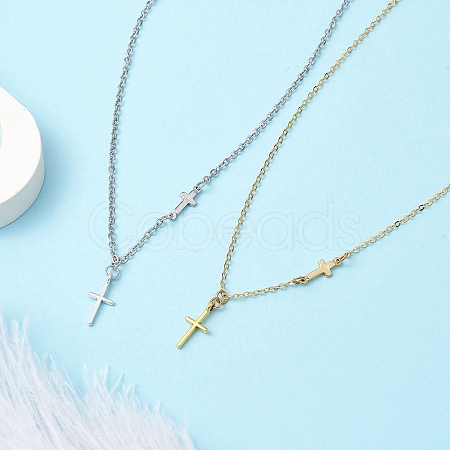 2Pcs 2 Colors Cross 304 Stainless Steel Pendant Necklaces for Women NJEW-JN05200-1