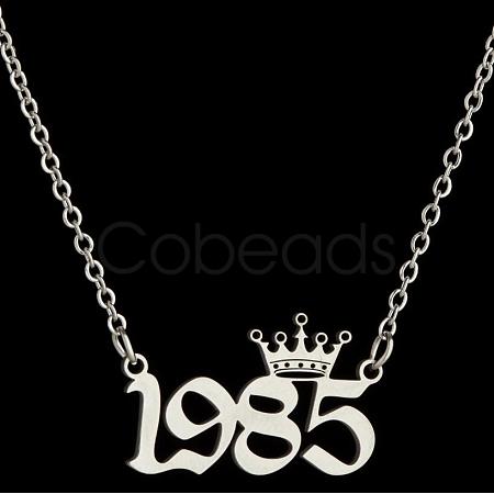 Crown Birth Year 201 Stainless Steel Pendant Necklaces for Women FS-WG4E8F2-46-1