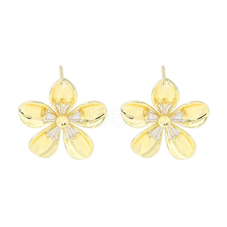 Brass Pave Clear Cubic Zirconia Stud Earring Findings KK-F875-05G-1