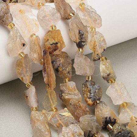 Raw Rough Natural Gold Rutilated Quartz Beads Strands G-A322-B08-01-1
