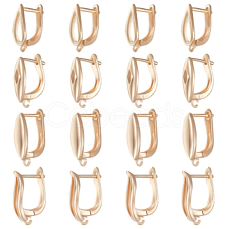 Beebeecraft 16Pcs 4 Styles Brass Hoop Earring Findings with Latch Back Closure KK-BBC0008-19-1