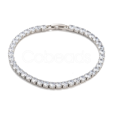 Brass Pave Clear Cubic Zirconia Flat Round Link Bracelets BJEW-YWC0002-04P-1