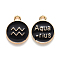 Alloy Enamel Pendants, Cadmium Free & Lead Free, Flat Round with Constellation, Light Gold, Black, Aquarius, 22x18x2mm, Hole: 1.5mm