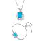 Retro Style Adjustable Brass Cubic Zirconia Jewelry Set, Rectangle Slider Bracelets & Pendant Necklaces for Women, Blue, 