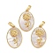 Rack Plating Brass Pave Shell Oval Pendants, Birth Flower Charms, Real 18K Gold Plated, Long-Lasting Plated, Lead Free & Cadmium Free, Seashell Color, 25.5x16x4.5~5.5mm, Hole: 5.5x3mm