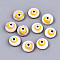 Natural Freshwater Shell Beads, with Enamel, Flat Round with Evil Eye, Gold, 9x4.5mm, Hole: 0.8mm