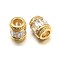 Column Brass Micro Pave Cubic Zirconia Large Hole Beads, Lead Free & Nickel Free & Cadmium Free, Clear, Real 18K Gold Plated, 12x10mm, Hole: 5.5mm