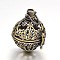 Round Brass Hollow Cage Pendants, For Chime Ball Pendant Necklaces Making, Lead Free & Cadmium Free, Brushed Antique Bronze, 33x29x25mm, Hole: 5x6mm, inner: 20mm