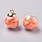 Glass Ball Pendants, with Star Glitter Sequins and Golden Plated CCB Plastic Cup Peg Bails, Round, Light Sky Blue, 20.5x15mm, Hole: 2.5mm