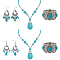 ANATTASOUL 2 Sets 2 Style Synthetic Turquoise Teardrop Lariat Necklace & Chandelier & Oval Beaded Stretch Bracelet, Ethnic Alloy Jewelry Set for Women, Antique Silver, 73.5~87.5mm, Pin: 0.5~0.6mm, Inner Diameter: 52mm, 493mm, 1 sets/style