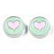 Transparent Acrylic Beads, with Enamel, Flat Round with Heart, Aquamarine, 23x9mm, Hole: 3mm