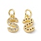 Real 18K Gold Plated Brass Micro Pave Clear Cubic Zirconia Charms, with Jump Ring, Letter.S, 12x7x2.5mm, Hole: 3.4mm