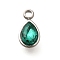 304 Stainless Steel Pendants, with Rhinestone, Stainless Steel Color, Teardrop, Aquamarine, 10.5x5.5x0.5mm, Hole: 1.8mm