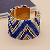 Adjustable Bohemian Style 304 Stainless Steel and Glass Seed Beads Cuff Rings FS-WG09053-06-1