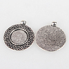 Vintage Tibetan Style Alloy Carved Heart Pendant Cabochon Bezel Settings X-TIBEP-O006-57AS-2