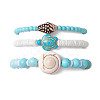 3Pcs 3 Styles Summer Beach Turtle Dyed Synthetic Turquoise & Shell Bead Bracelet Sets BJEW-JB10313-1