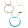 3Pcs 3 Styles Round Natural Tiger Eye & Glass Seed Beads Braided Bracelets & Stainless Steel Link Bracelets Set XI5712-2-1