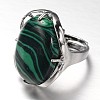 Adjustable Oval Brass Malachite Wide Band Rings RJEW-L062-03K-2