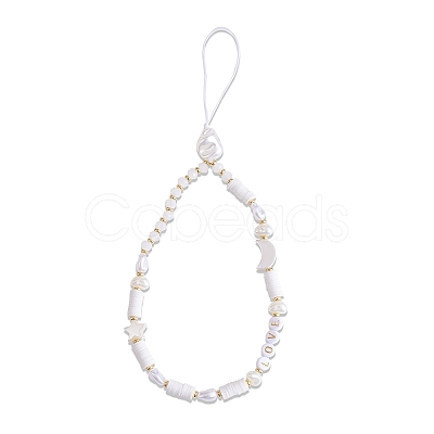 Moon & Star & Disc Beaded Chain Mobile Strap HJEW-SW00020-02-1