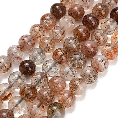Natural Black Gold Rutilated Quartz Beads Strands G-L657-B02-8mm-1