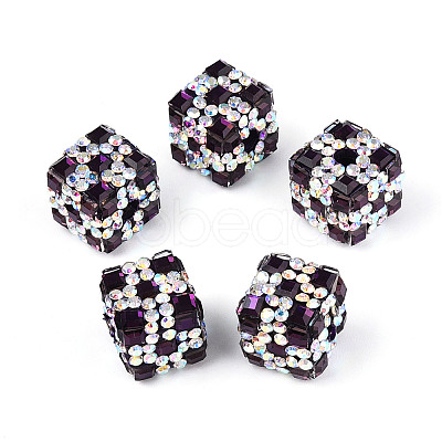 Polymer Clay Rhinestone Beads with Square Acrylic CLAY-T022-03C-1