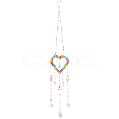 1Pc Colorful Glass Beaded Woven Net Suncatchers AJEW-CY0001-95A-1