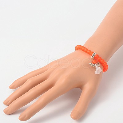 Stretchy Frosted Glass Beads Kids Charm Bracelets for Children's Day BJEW-JB01769-1