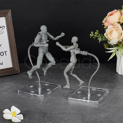 Assembled Rectangle PS Plastic Action Figure Display Stands with Adjustable Iron Support Arm ODIS-WH0100-12B-1