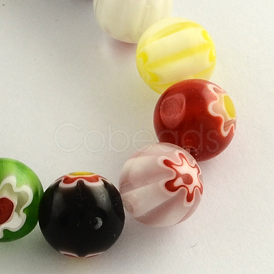 Round Handmade Millefiori Glass Beads Strands X-LK-R004-81-1