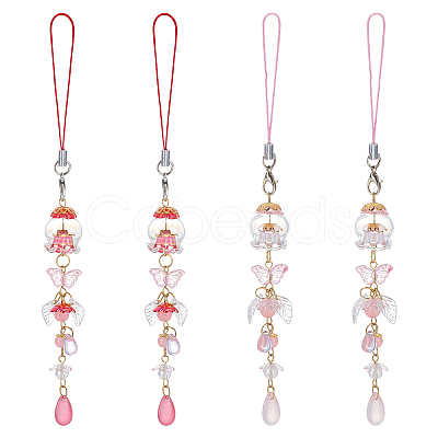 4Pcs 2 Style Acrylic & Glass Mobile Straps HJEW-WR00023-1