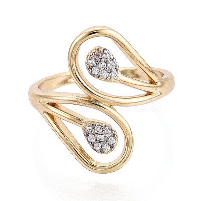 Brass Micro Pave Clear Cubic Zirconia Open Cuff Rings KK-T079-64G-1