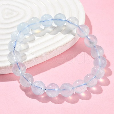 Natural Aquamarine Round Bead Stretch Bracelets for Men Women BJEW-U034-01A-01-1
