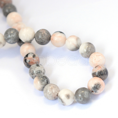 Natural Pink Zebra Jasper Round Bead Strands G-E334-10mm-11-1