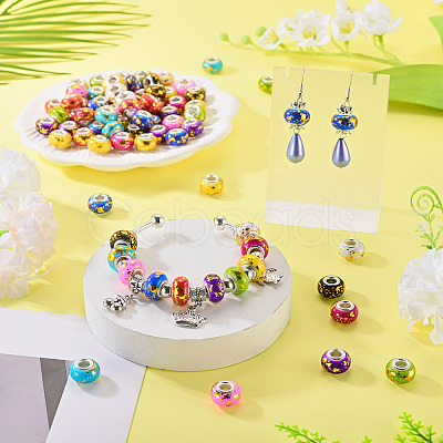100Pcs 10 Colors Opaque Resin Rondelle European Beads RESI-TA0005-74-1