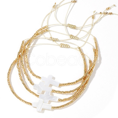 4Pcs Glass Seed Bead Braided Bead Bracelet Set CF1875-6-1