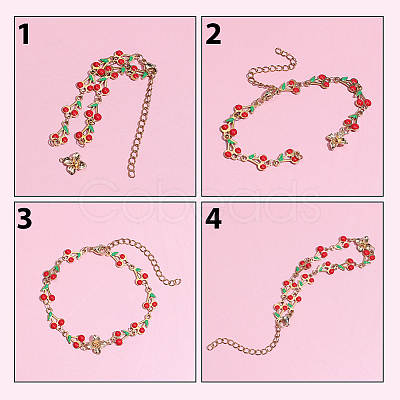 6Pcs 304 Stainless Steel Enamel Red Cherry Link Chain Bracelet Making AJEW-BM00004-1
