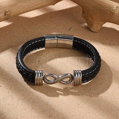 Braided Microfiber Leather Cord Bracelets for Men BJEW-Z081-07P-02-1