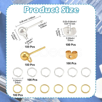 Iron Ball Stud Earring Findings & Ear Nuts & Open Jump Rings IFIN-YW0003-69-1