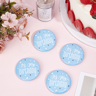 4Pcs It's My Birthday Tinplate Brooches JEWB-CN0001-12B-1