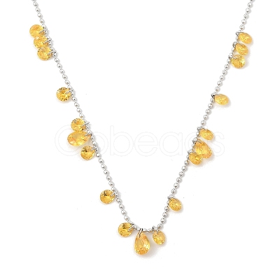 304 Stainless Steel Cubic Zirconia Teardrop & Flat Round Bib Ball Chain Necklaces for Women NJEW-F328-11P-03-1