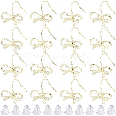 28Pcs Bowknot Shape Brass Earring Hook DIY-SP0001-06G-1