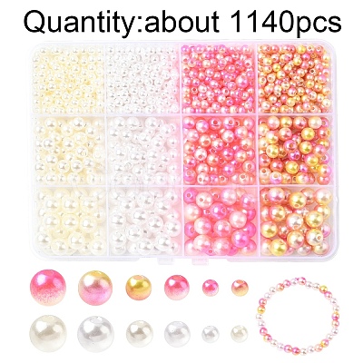 1140Pcs 12 Styles ABS Plastic Imitation Pearl Beads KY-YW0001-96C-1