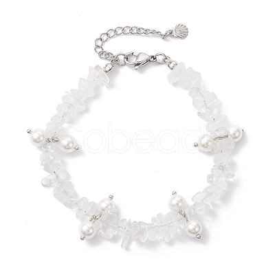 3Pcs Natural Mixed Gemstone Chip & Glass Shell Round Beaded Bracelets BJEW-JB12303-1