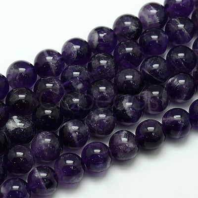 Natural Amethyst Round Bead Strands G-L170-12mm-01-1
