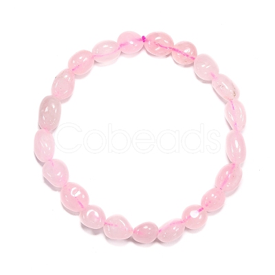 Natural Rose Quartz Bead Stretch Bracelets LS-BJEW-K213-01-1