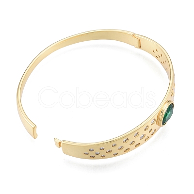 Cubic Zirconia Oval Hinged Bangle BJEW-G651-10G-05-1
