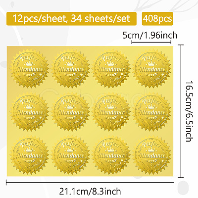 34 Sheets Self Adhesive Gold Foil Embossed Stickers DIY-WH0509-034-1